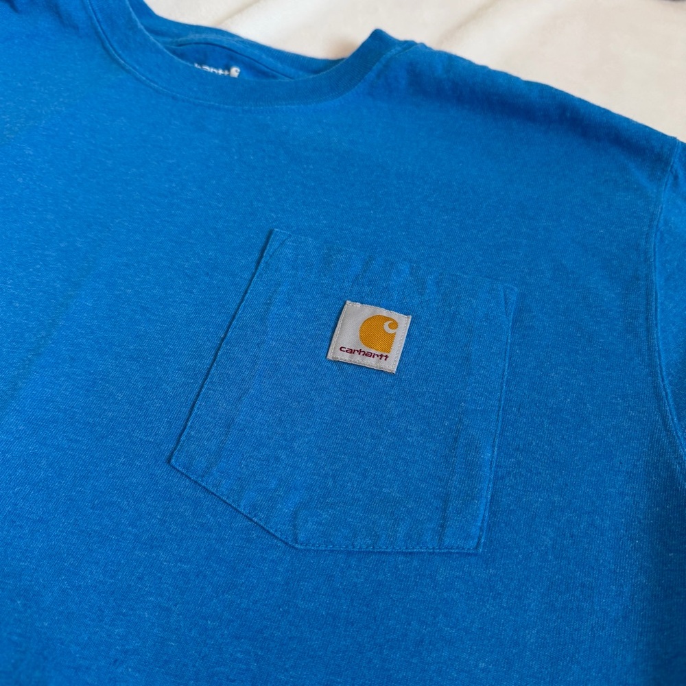 EUC Carhartt Mens Loose Fit Heavyweight Short-Sleeve Pocket T-Shirt Heather Blue - Picture 3 of 6